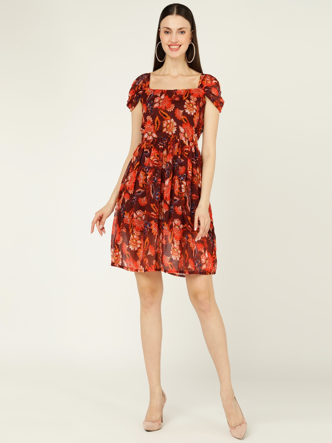 

MISS HAUTE Floral Print Georgette Fit & Flare Dress, Multi