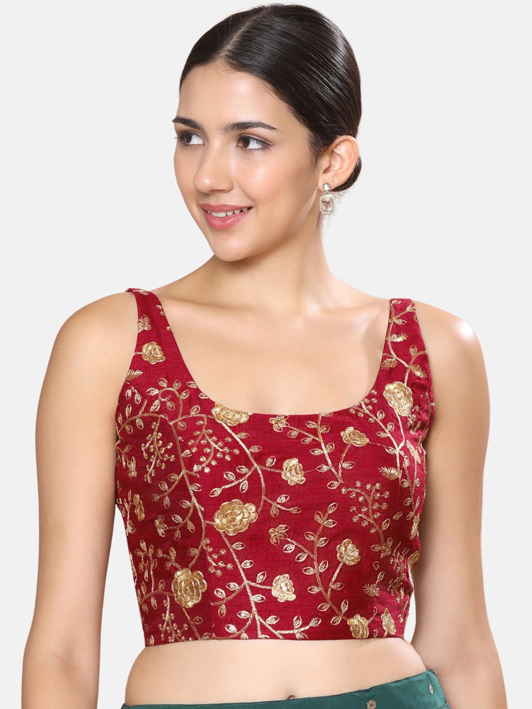 

Studio Shringaar Embroidered Sleeveless Padded Saree Blouse, Maroon