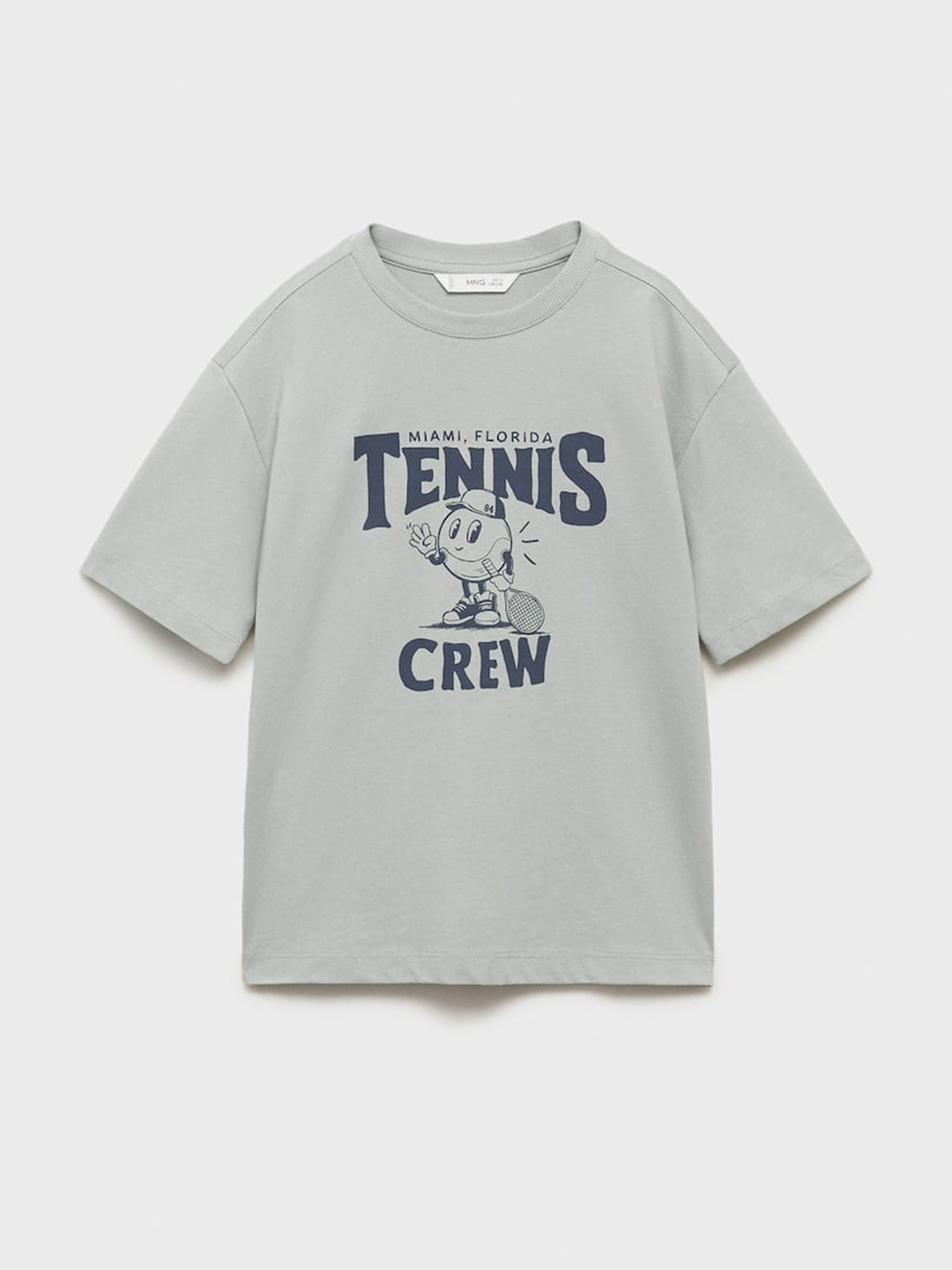 

Mango Kids Boys Typography Printed Drop-Shoulder Sleeves T-shirt, Grey