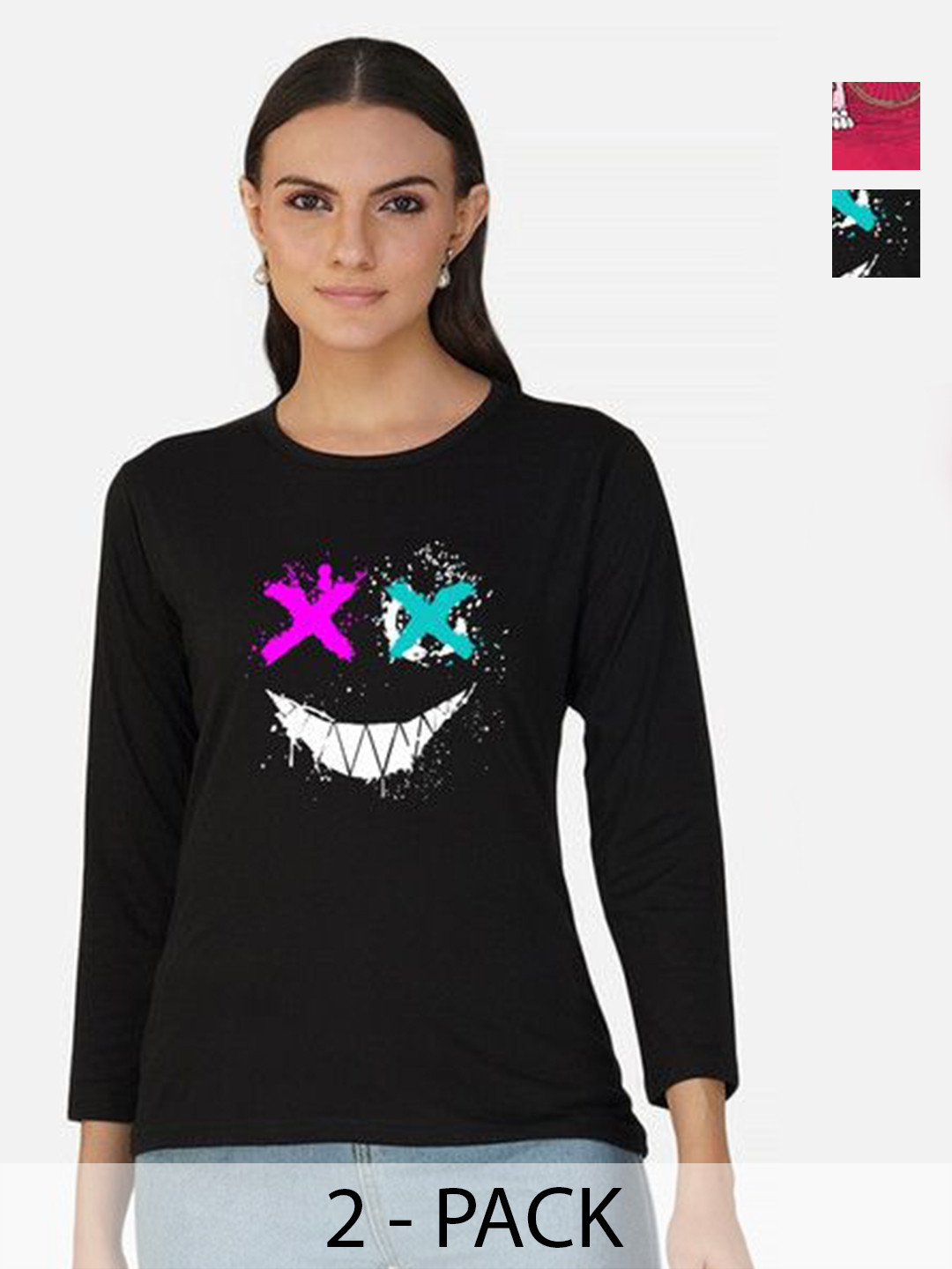 

Metronaut Women 2 Printed Bio Finish Applique T-shirt, Black