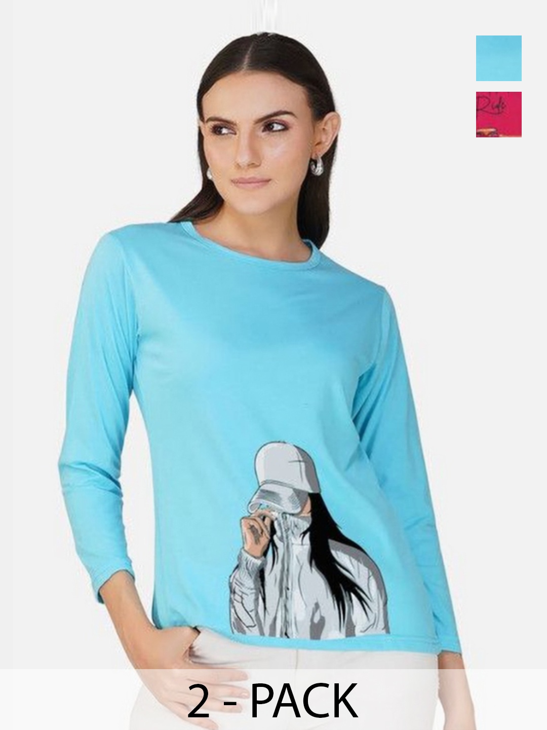 

Metronaut Women 2 Printed Bio Finish T-shirt, Turquoise blue