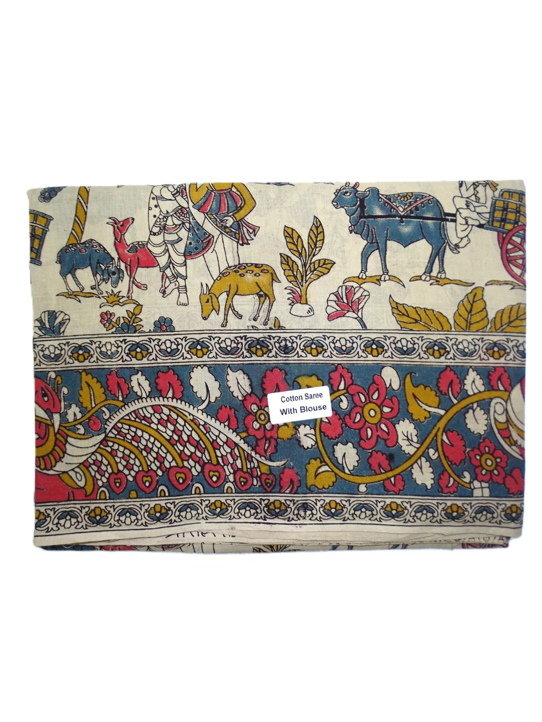 

SR HANDLOOMS AND TEXTILES Kalamkari Pure Cotton Saree, White
