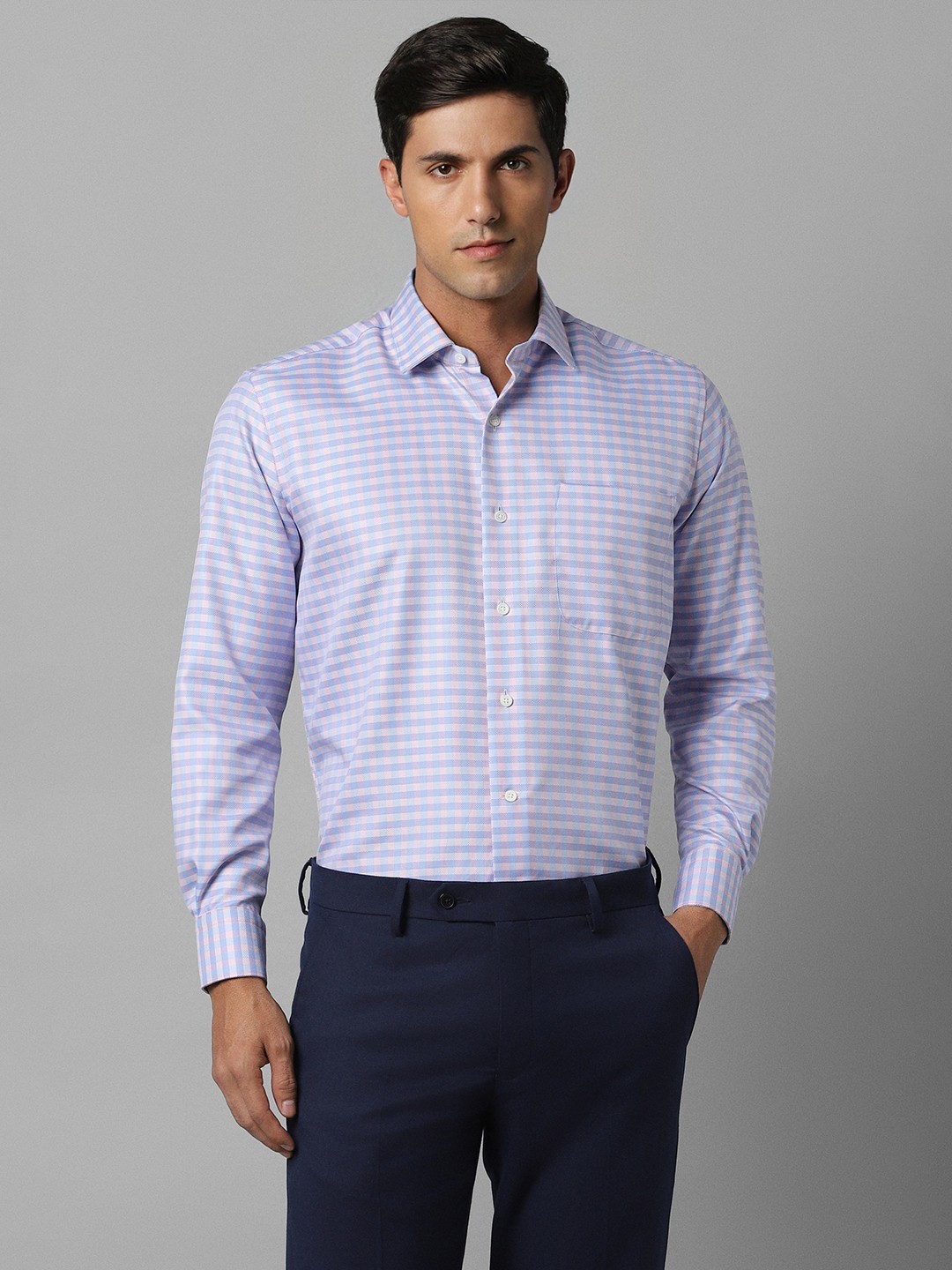 

Luxure by Louis Philippe Men Horizontal Stripes Opaque Checked Formal Shirt, Purple