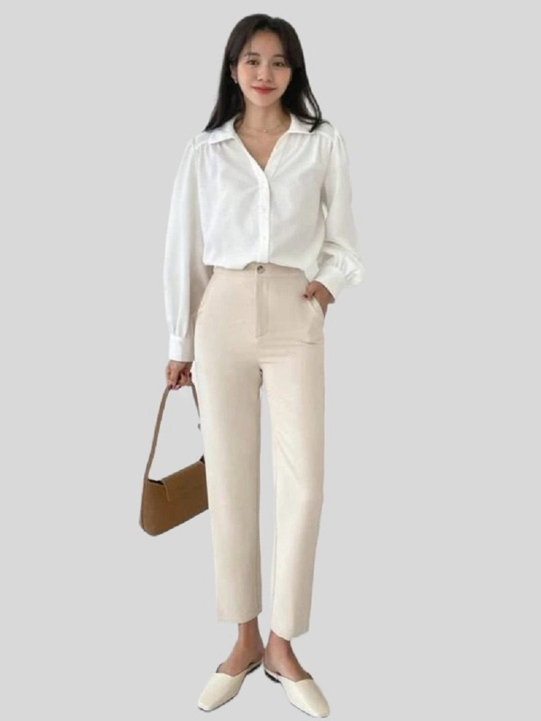 

Chemistry Women Relaxed Loose Fit High-Rise Trousers, Cream