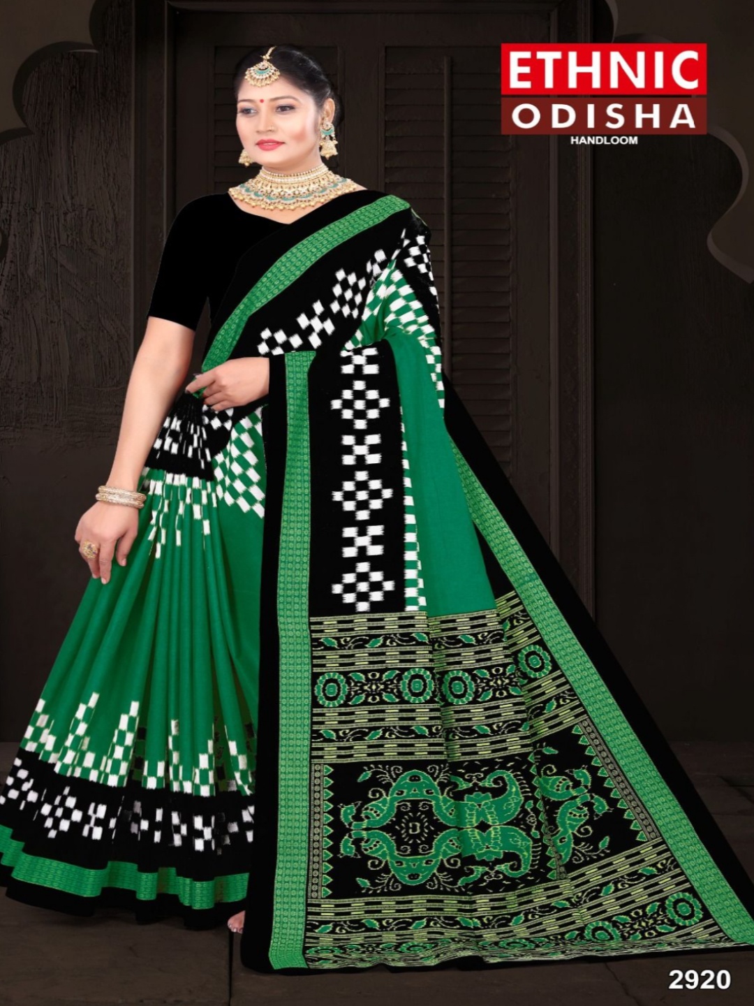 

pasapalli Pure Cotton Sambalpuri Saree, Green