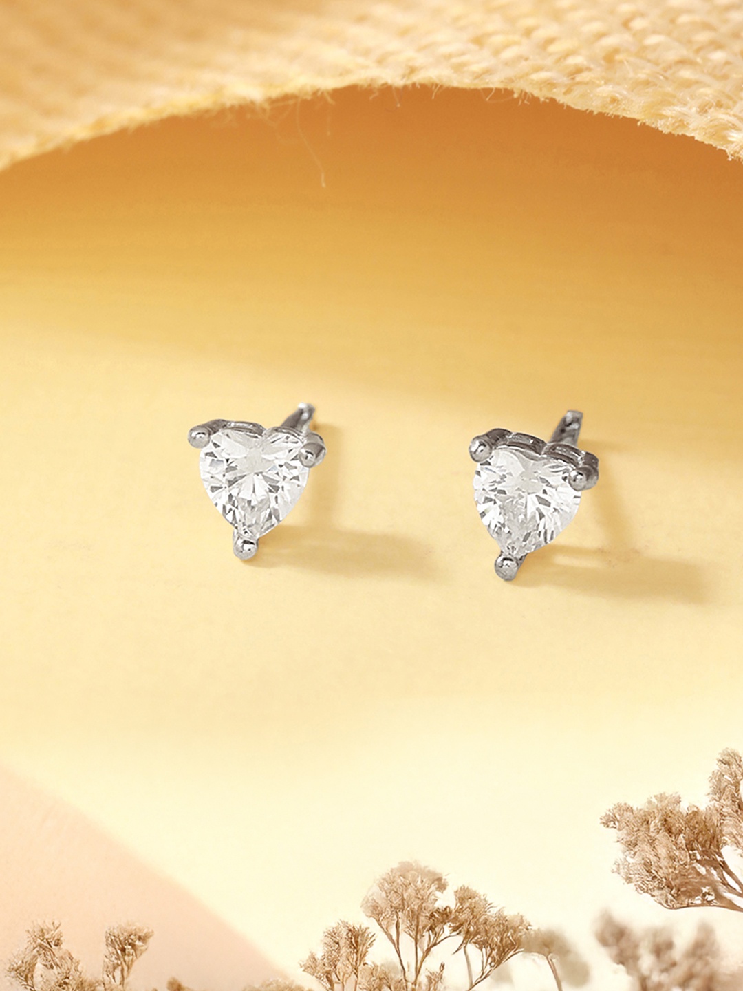 

SARAF SILVERETZ 925 Sterling Silver-Plated Zircon Studded Heart Shaped Studs
