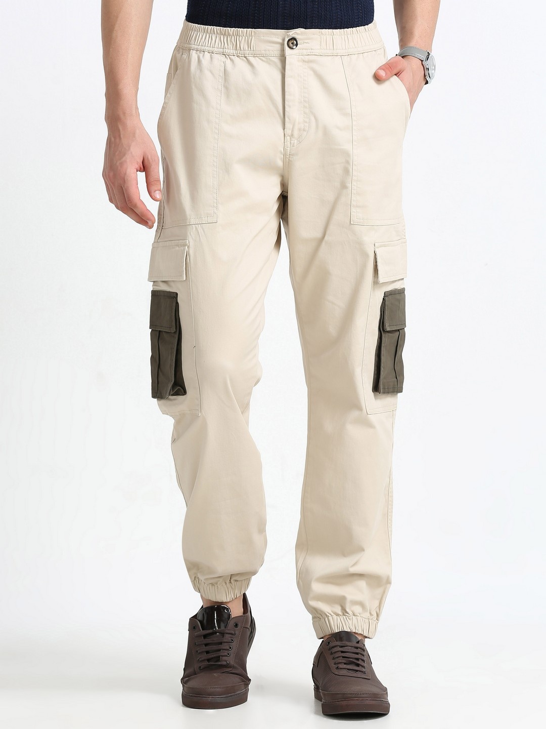 

THE BEETEL HOUSE Men Relaxed Loose Fit Joggers Trousers, Cream