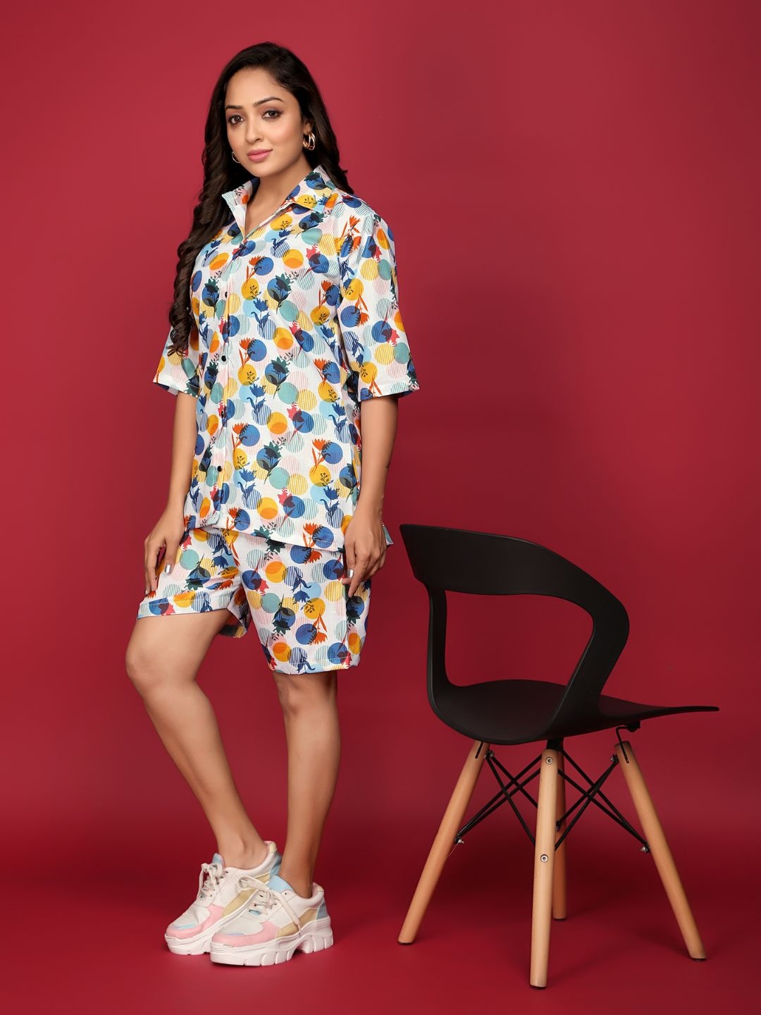 

Jade & Julie Floral Printed Pure Cotton Shirt With Shorts Co-Ords, White