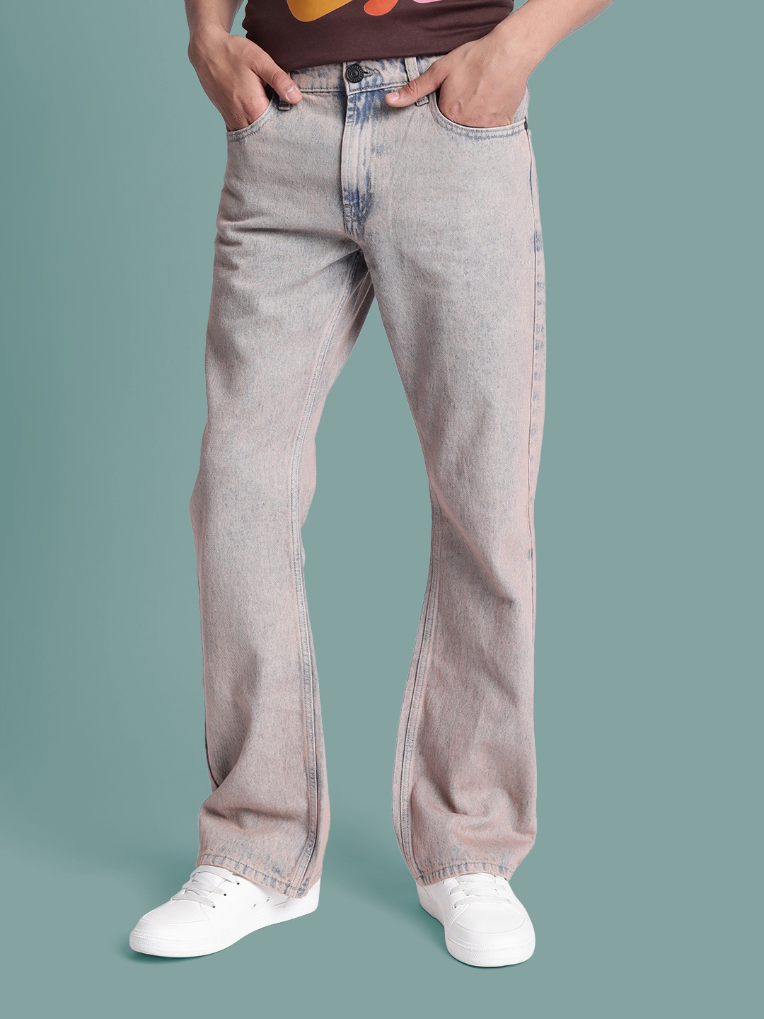 

Bene Kleed Men Jean Bootcut Slash Knee Jeans, Blue