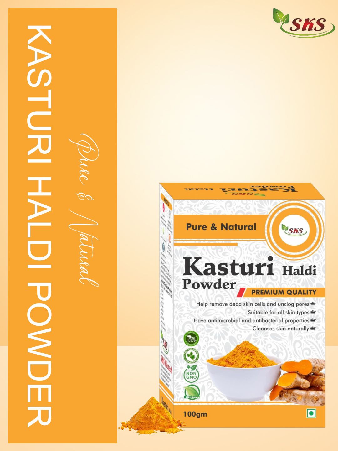 

SKS BIOTECH Pure & Natural Kasturi Haldi Powder Natural Glow & Clear Skin - 200 g, Yellow