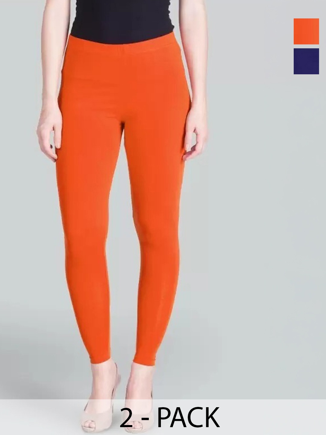 

URBAN KANYA Pack Of 2 Ankle-Length Leggings, Orange