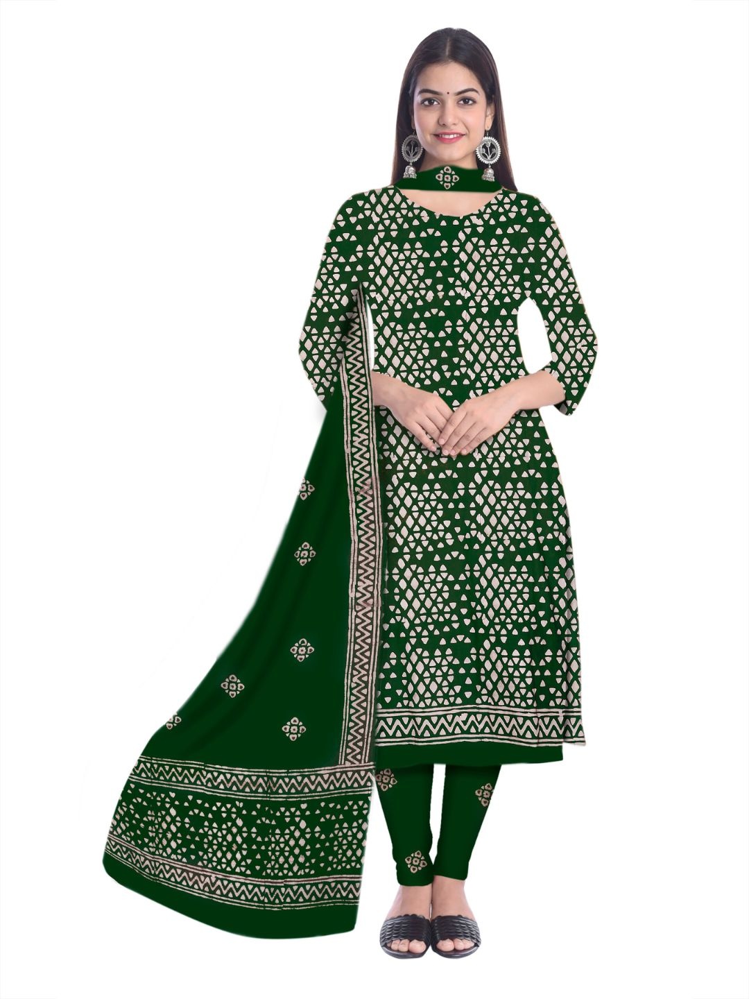 

Farooq Dyeing Geometric Printed Pure Cotton Unstitched Dress Material, Green