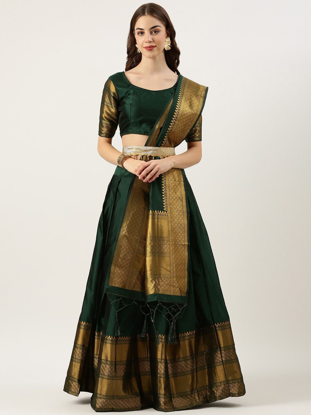 

Payu Semi-Stitched Lehenga & Unstitched Blouse With Dupatta, Green