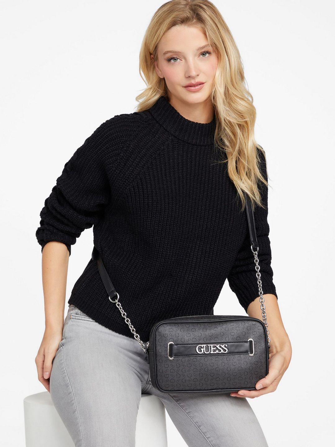 

GUESS Printed Shoulder Bag with Quilted, Charcoal