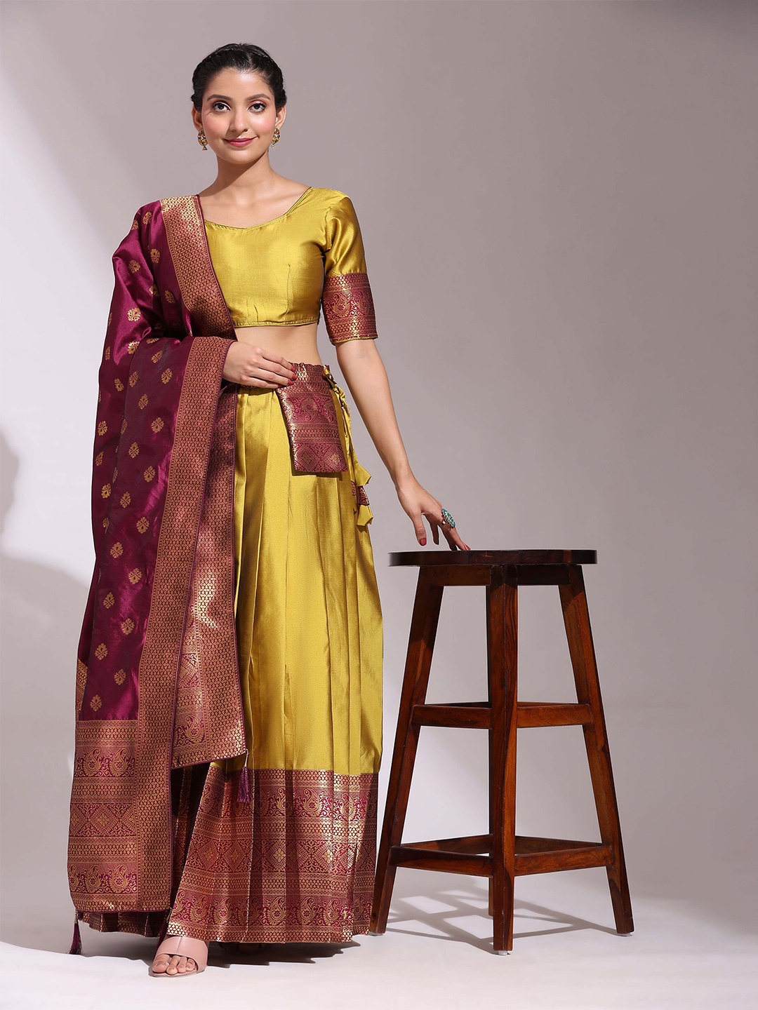 

Payu Semi-Stitched Lehenga & Unstitched Blouse With Dupatta, Yellow