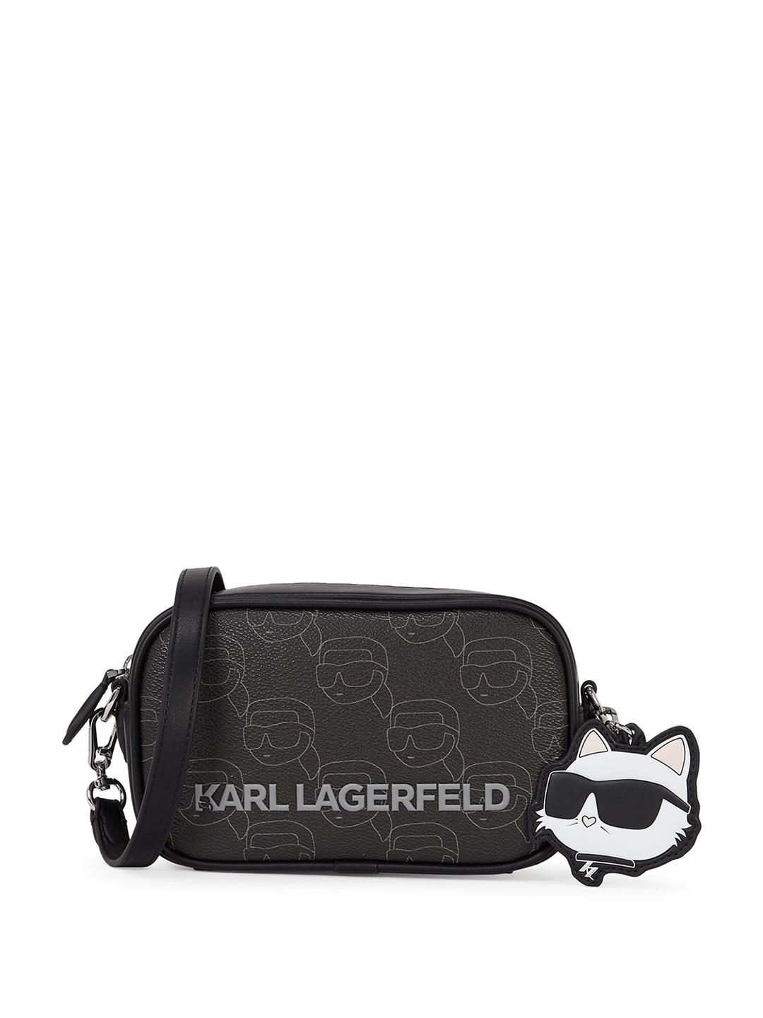 

Karl Lagerfeld Printed PU Structured Sling Bag with Quilted, Black