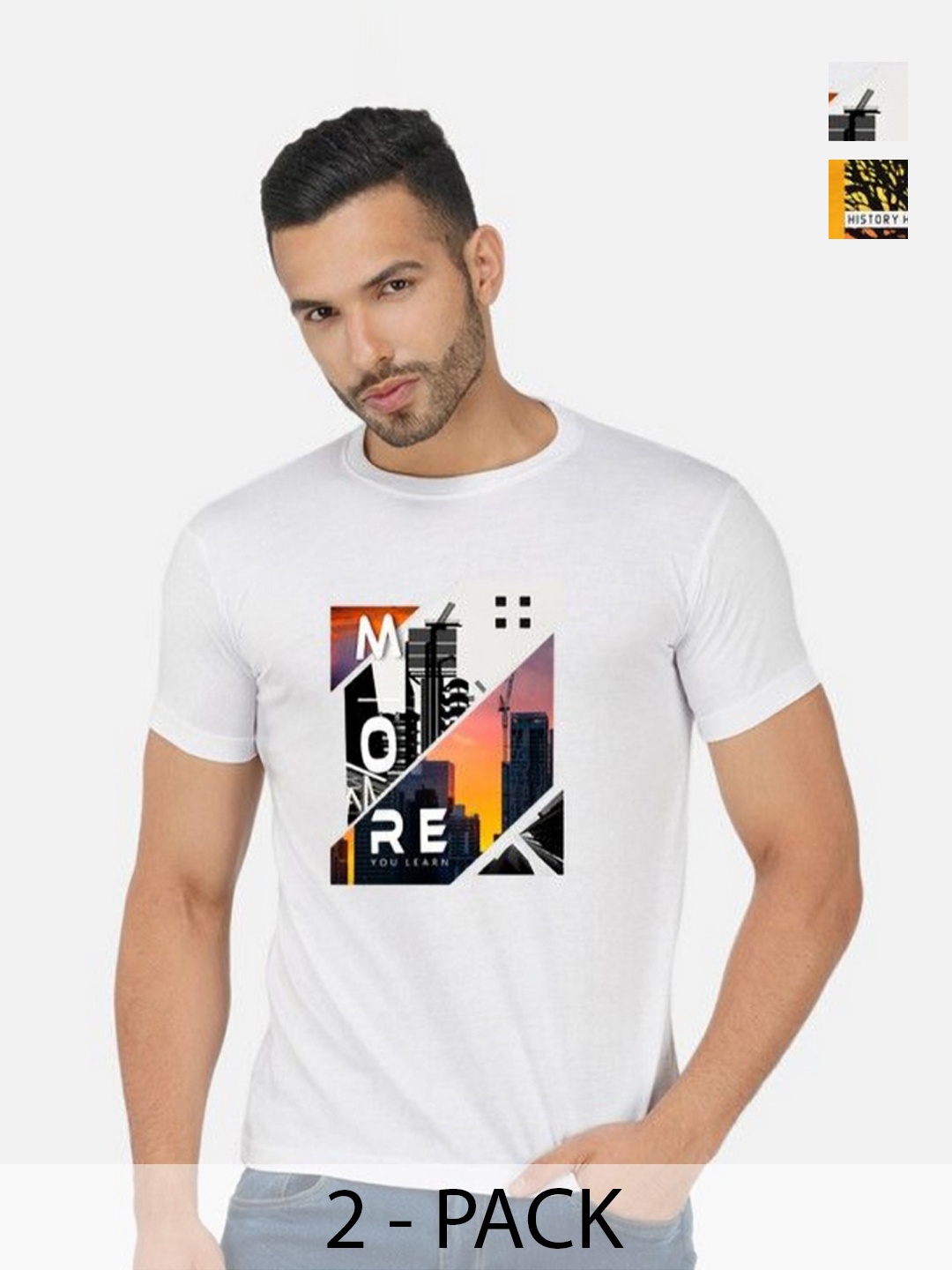 

GLOBAL NOMAD Men 2 Printed Bio Finish Applique T-shirt, White