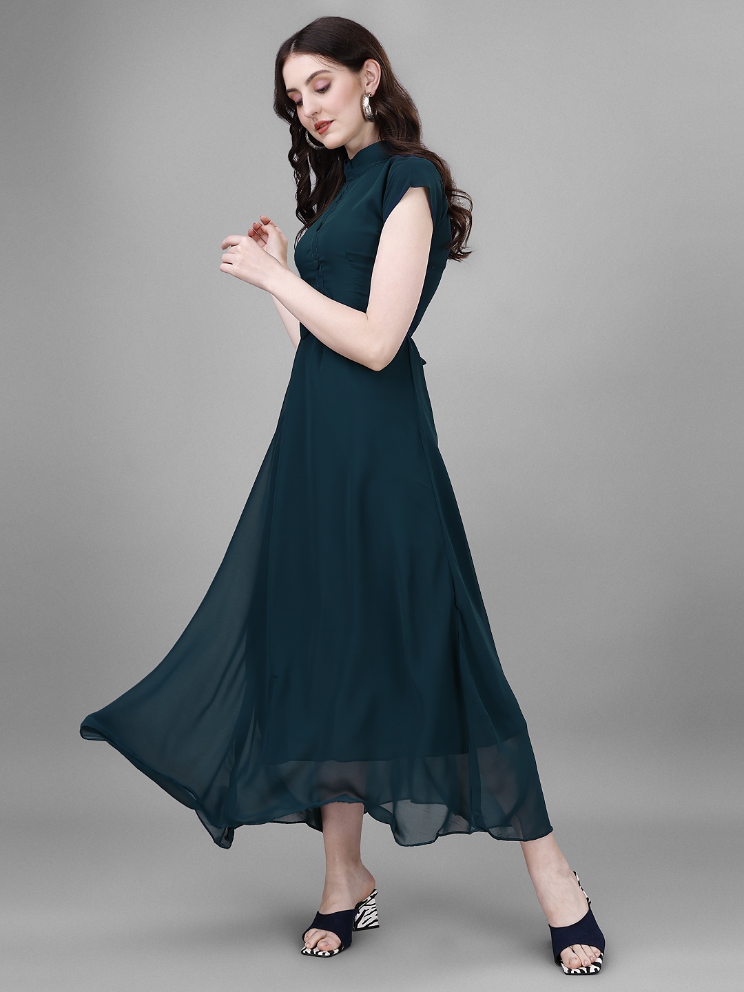 

Jash Creation Applique Georgette Fit & Flare Maxi Dress, Blue