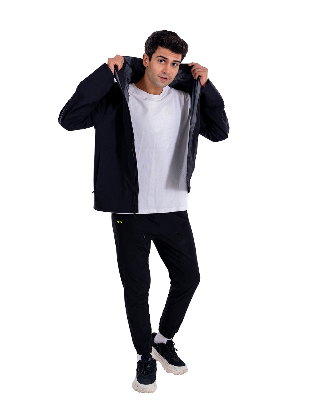 

STRCH Men Nylon Lightweight Longline Outdoor Open Front Jacket, Black