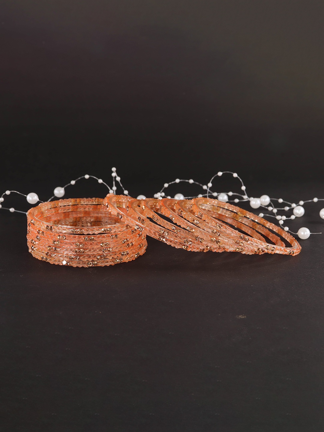 

LAVAZZA Set Of 12 Crystal-Studded Glass Bangles, Peach