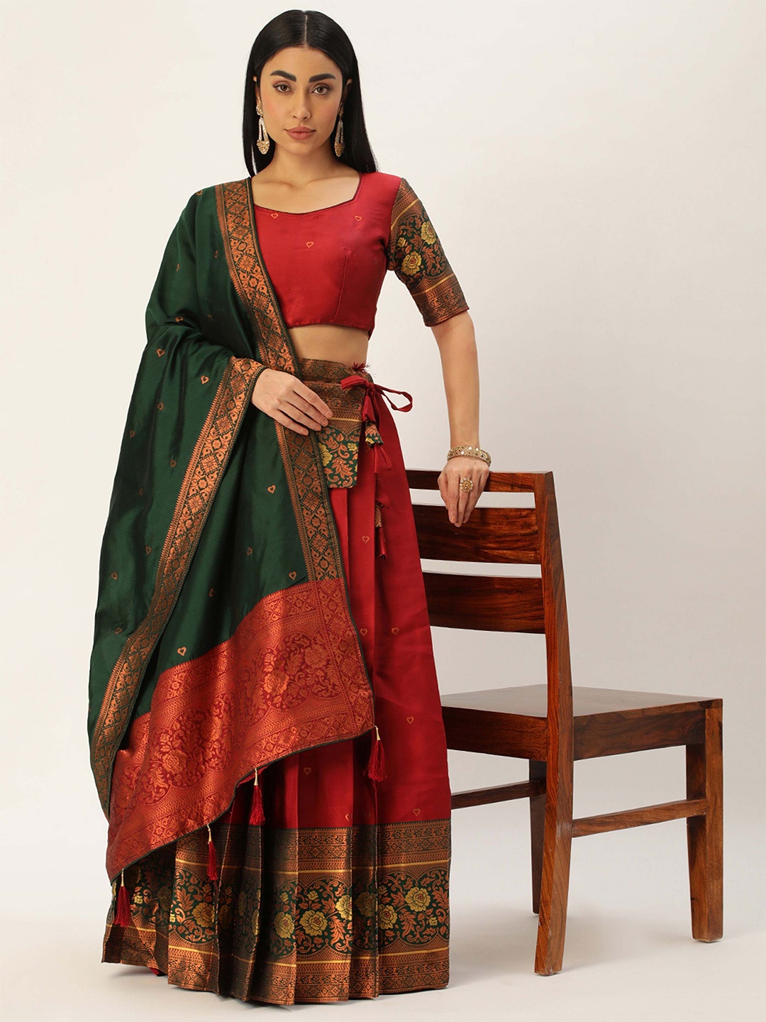 

Payu Semi-Stitched Lehenga & Unstitched Blouse With Dupatta, Maroon