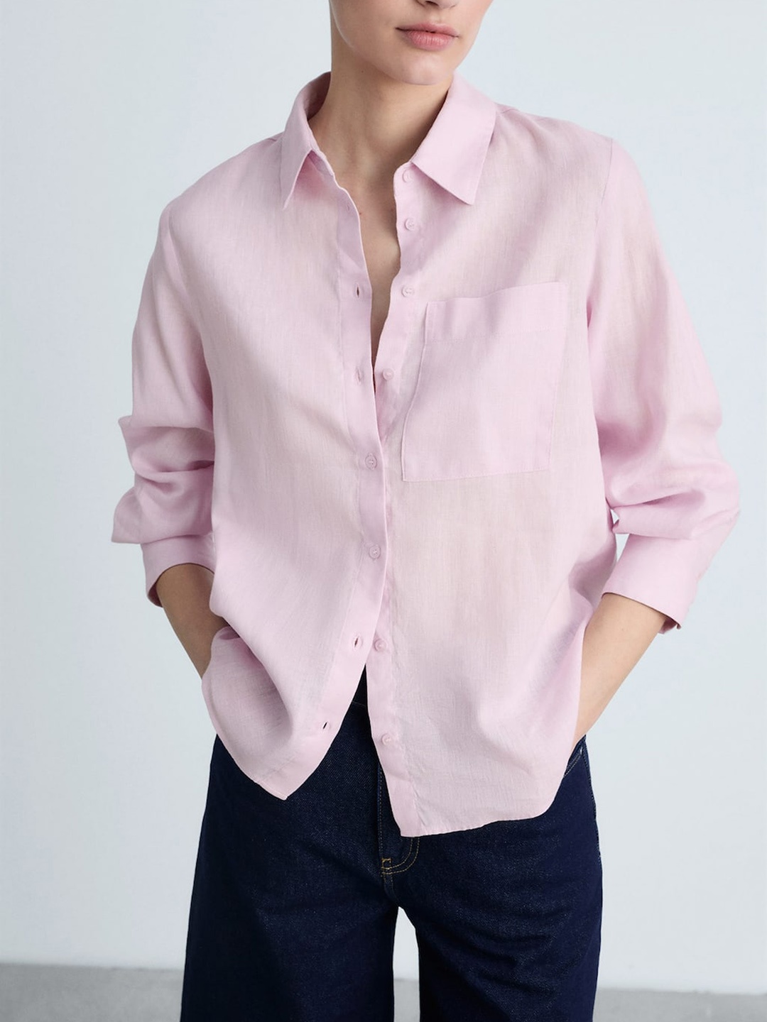 

MANGO Women Linen Cotton Casual Shirt, Pink