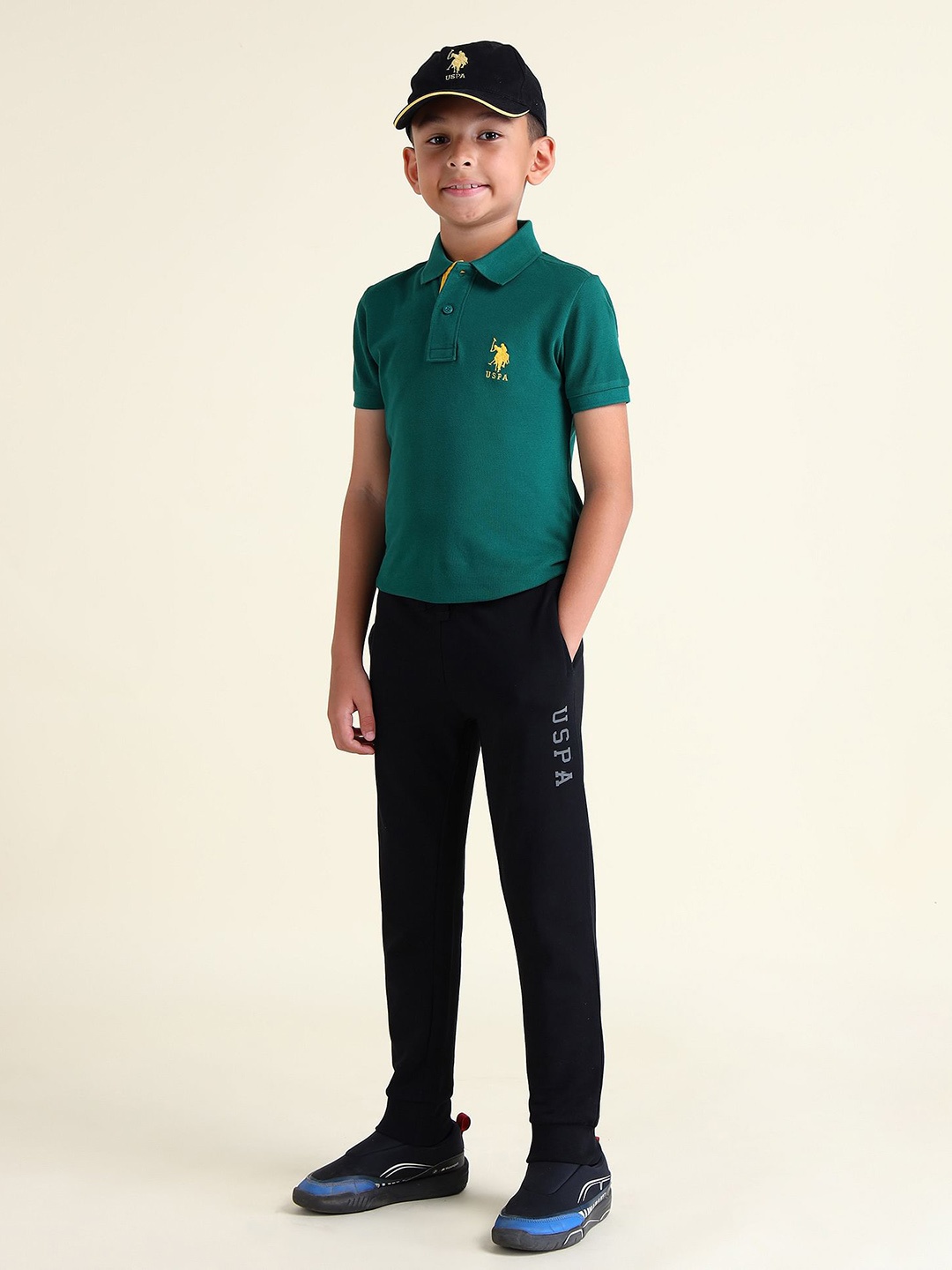 

U.S. Polo Assn. Kids Boys Pure Cotton Brand Logo Printed Regular Fit Joggers, Black