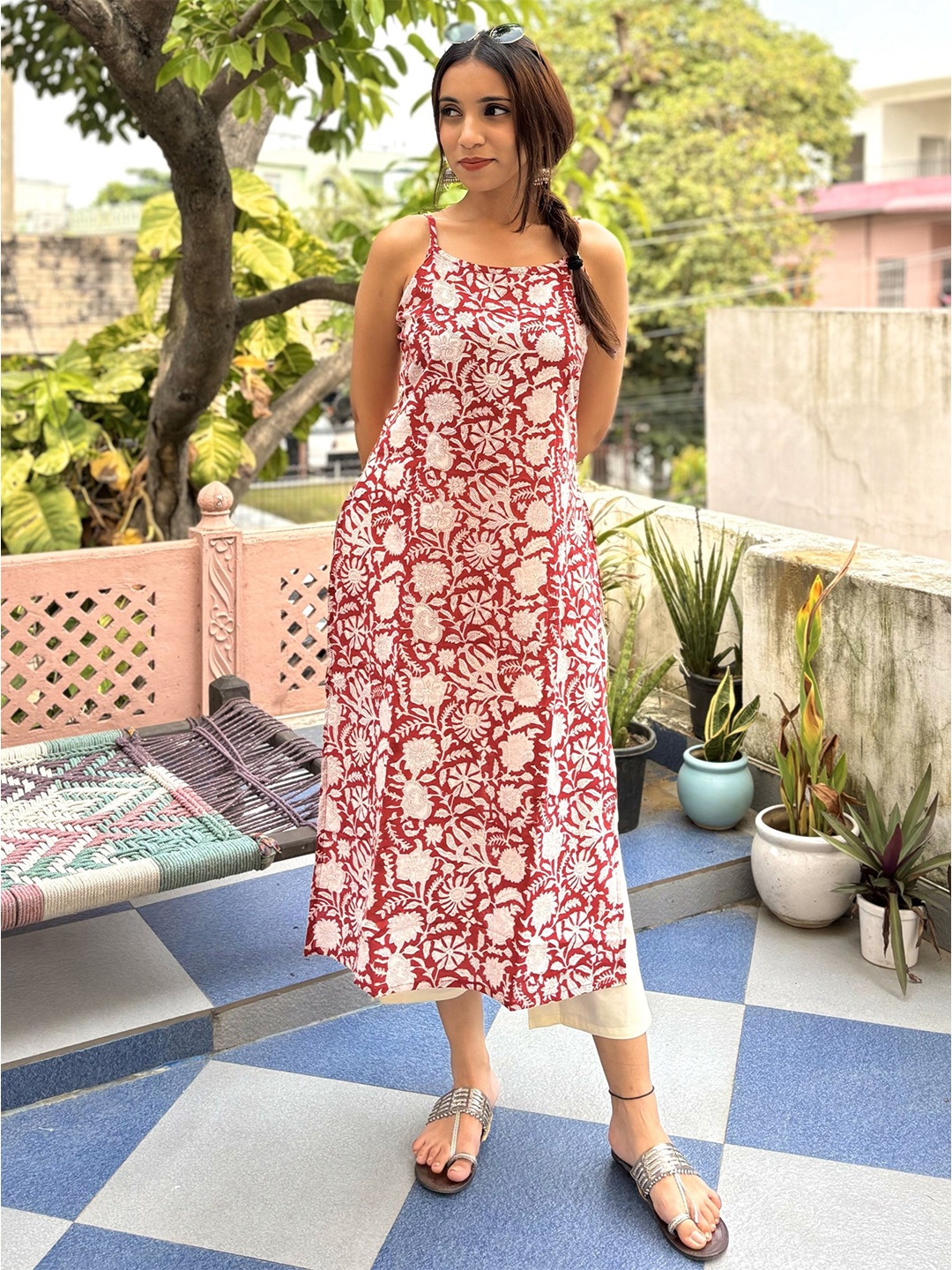 

GOODHAND Floral Printed Kurta, Red