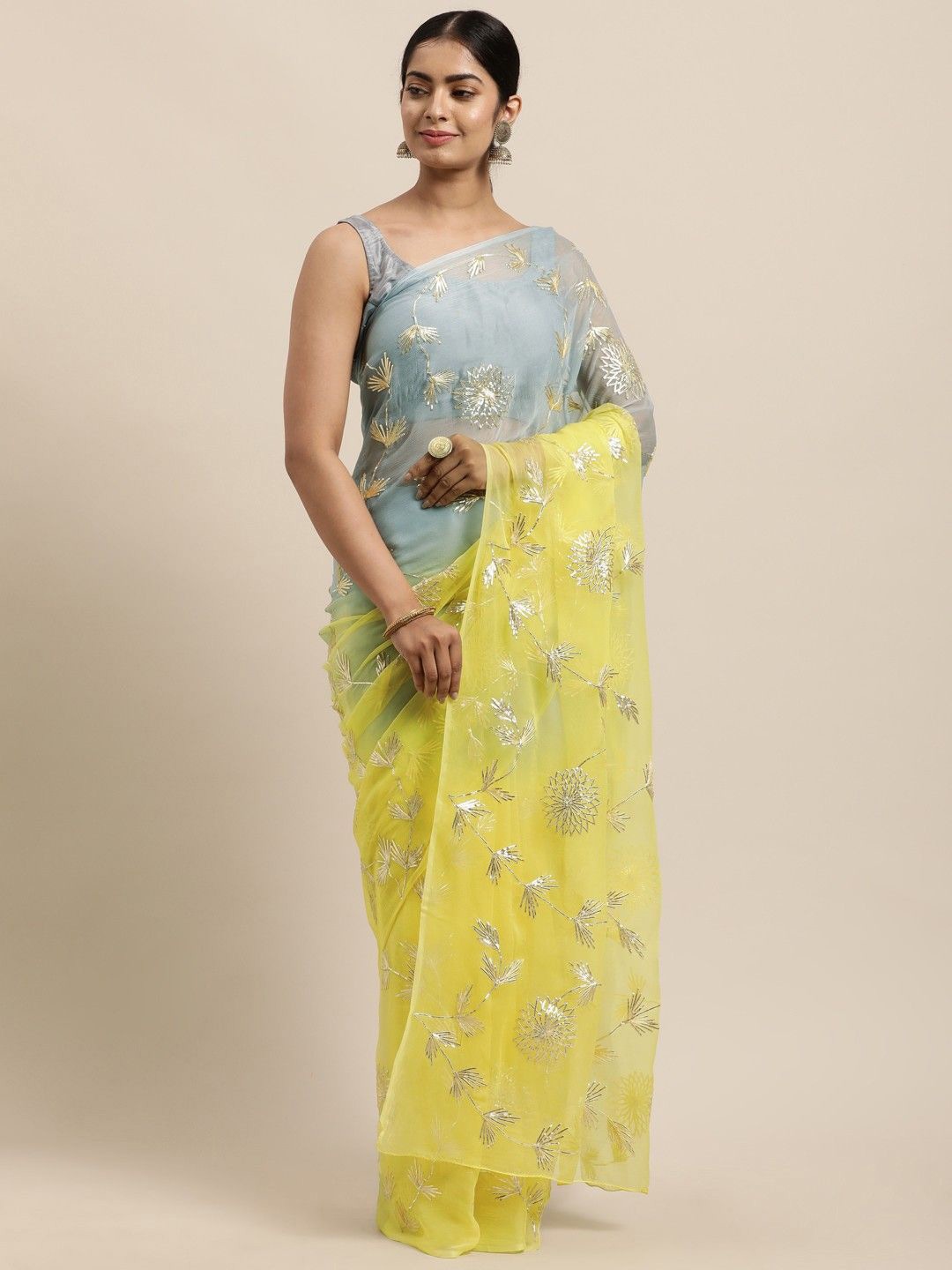 

DIVASTRI Floral Gotta Patti Organza Saree, Yellow