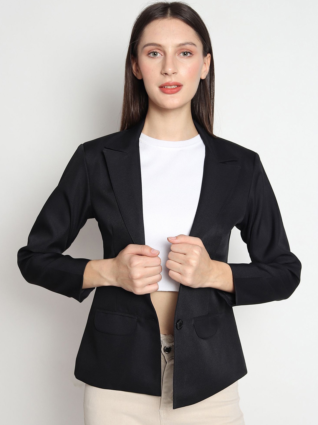 

TYFFYN Single Breasted Casual Blazer, Black