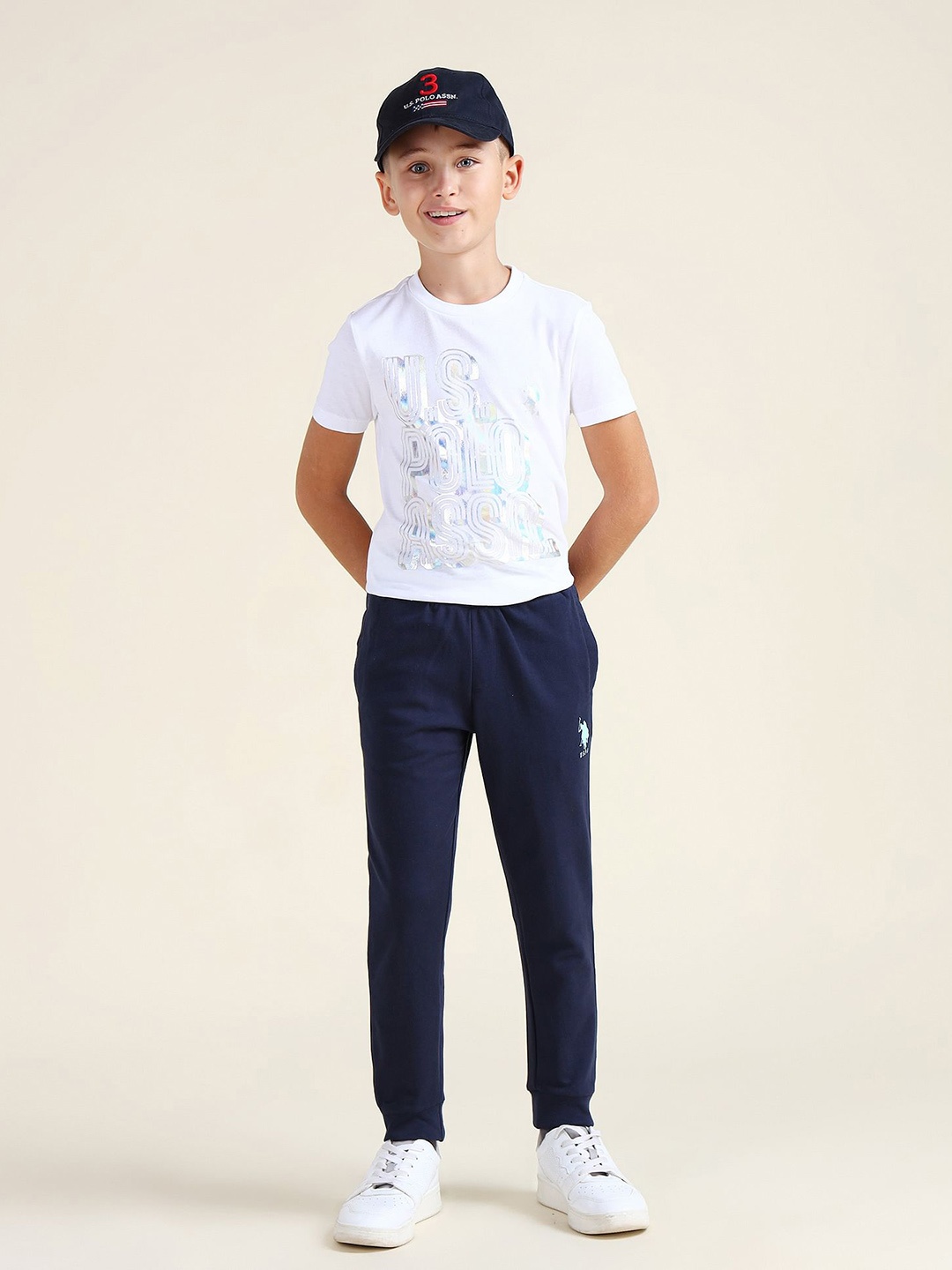 

U.S. Polo Assn. Kids Boys Brand Logo Printed Pure Cotton Joggers, Navy blue