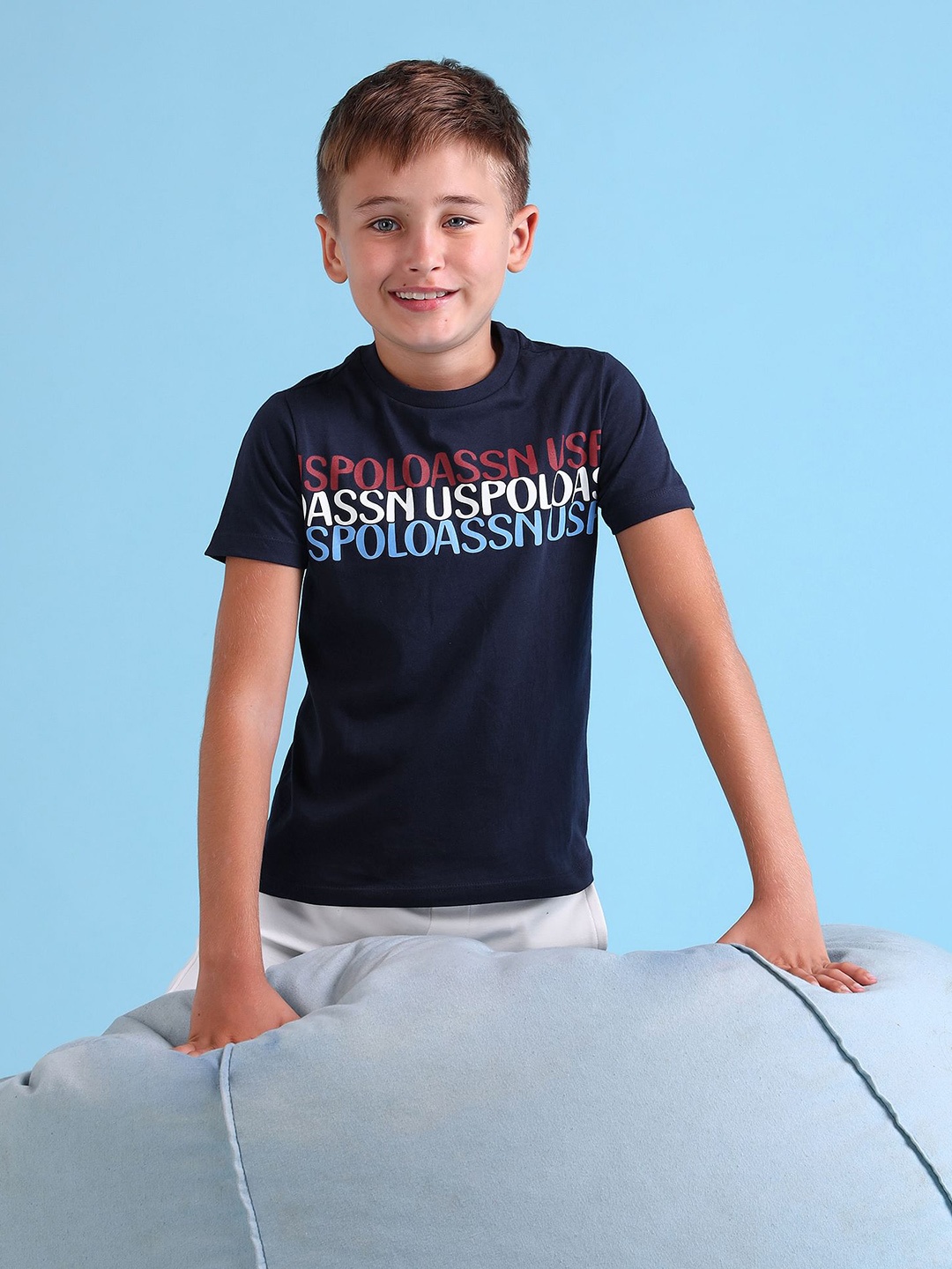 

U.S. Polo Assn. Kids Boys Brand Logo Printed Pure Cotton T-shirt, Navy blue