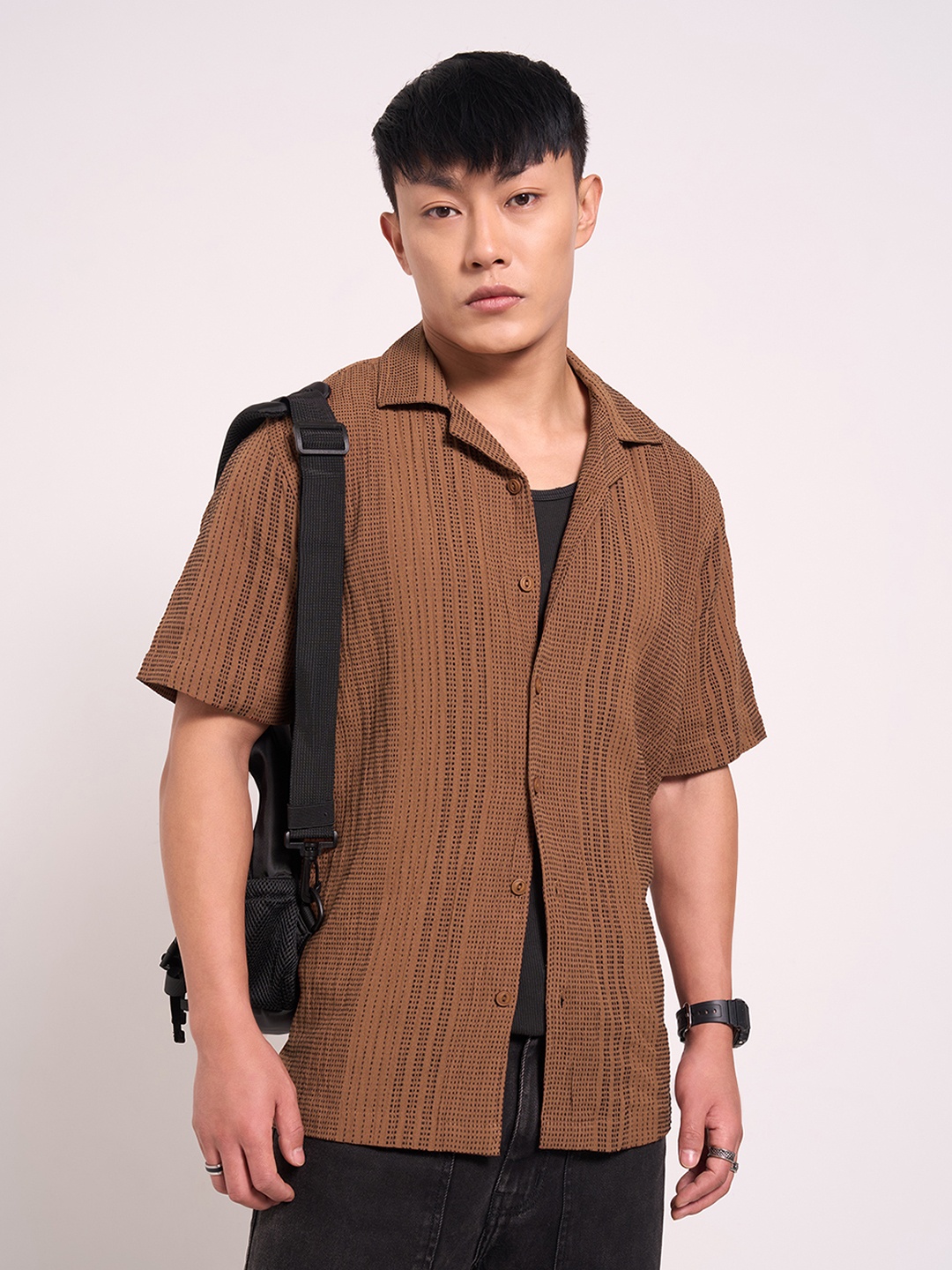 

People Men Opaque Casual Shirt, Tan