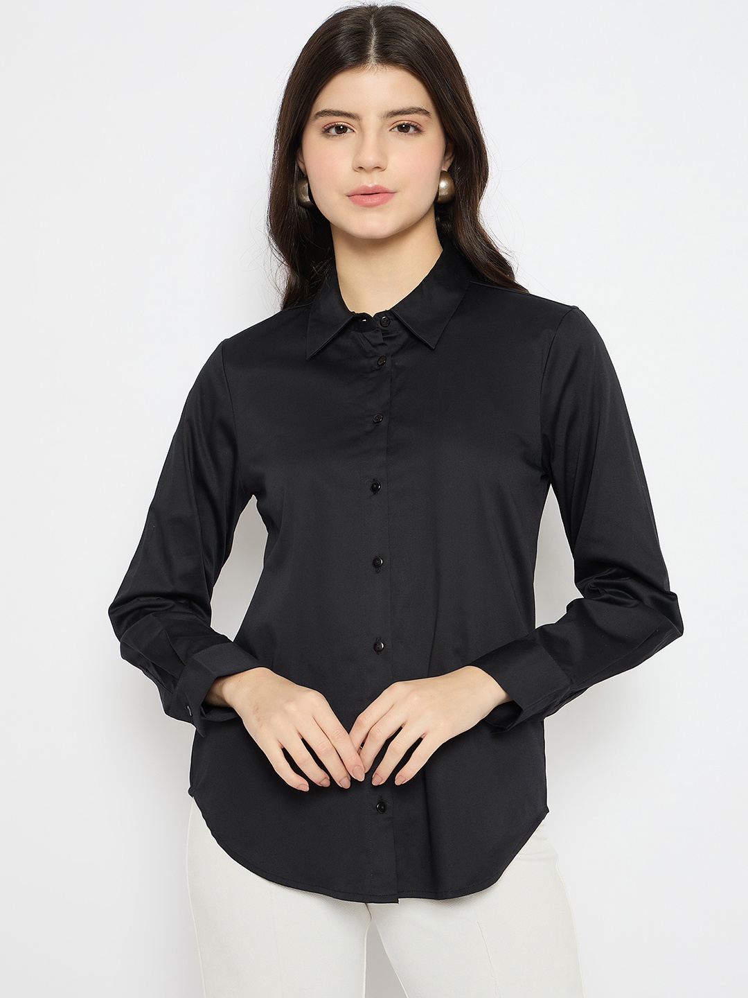 

Madame Women Opaque Casual Shirt, Black