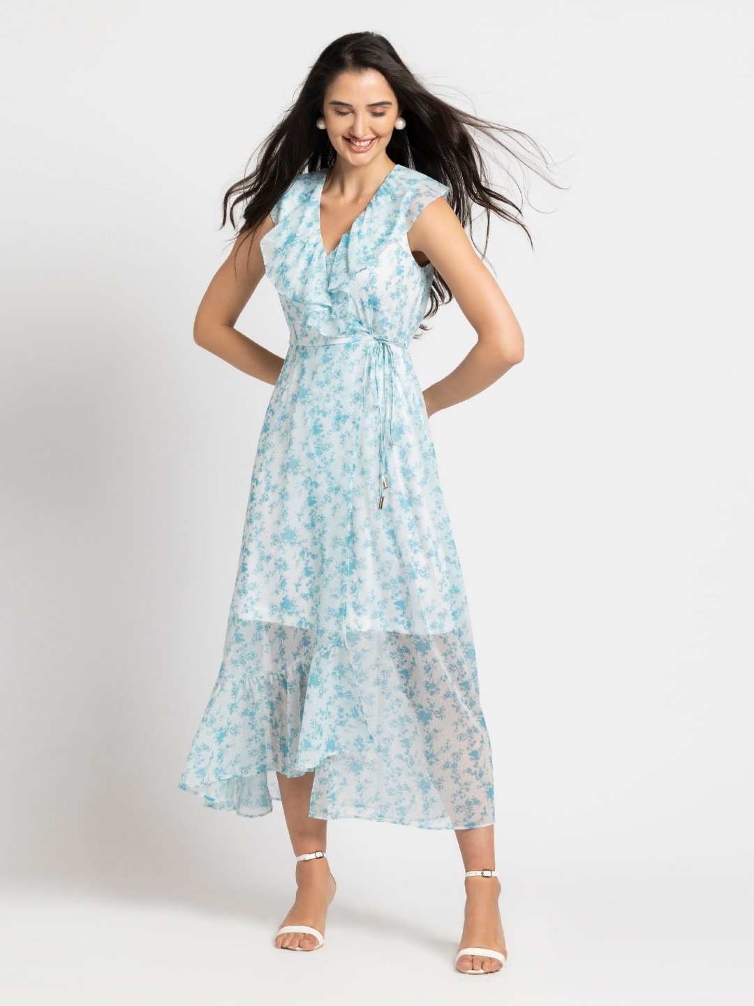 

JULO Floral Print Chiffon Fit & Flare Maxi Dress, Blue