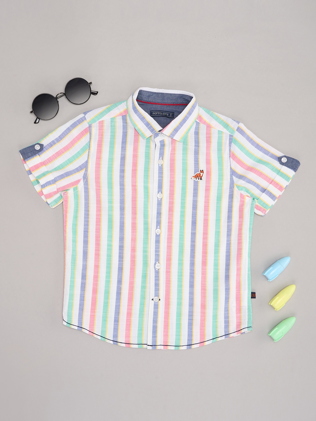

Pantaloons Junior Boys Multi Stripes Opaque Party Shirt, White