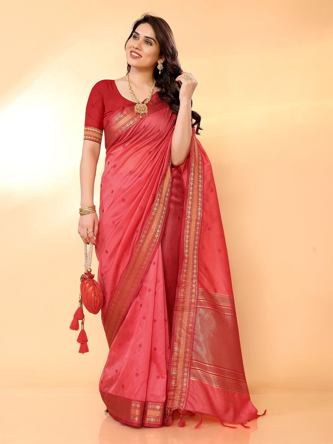 

Moda Rapido Woven Design Zari Silk Blend Banarasi Saree, Peach