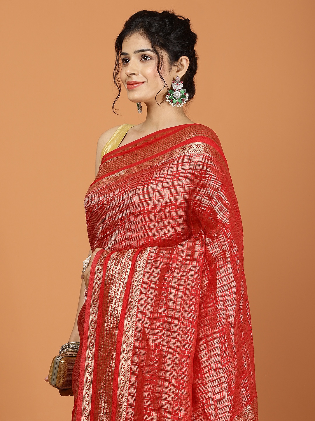 

Meena Bazaar Woven Design Zari Art Silk Saree, Red