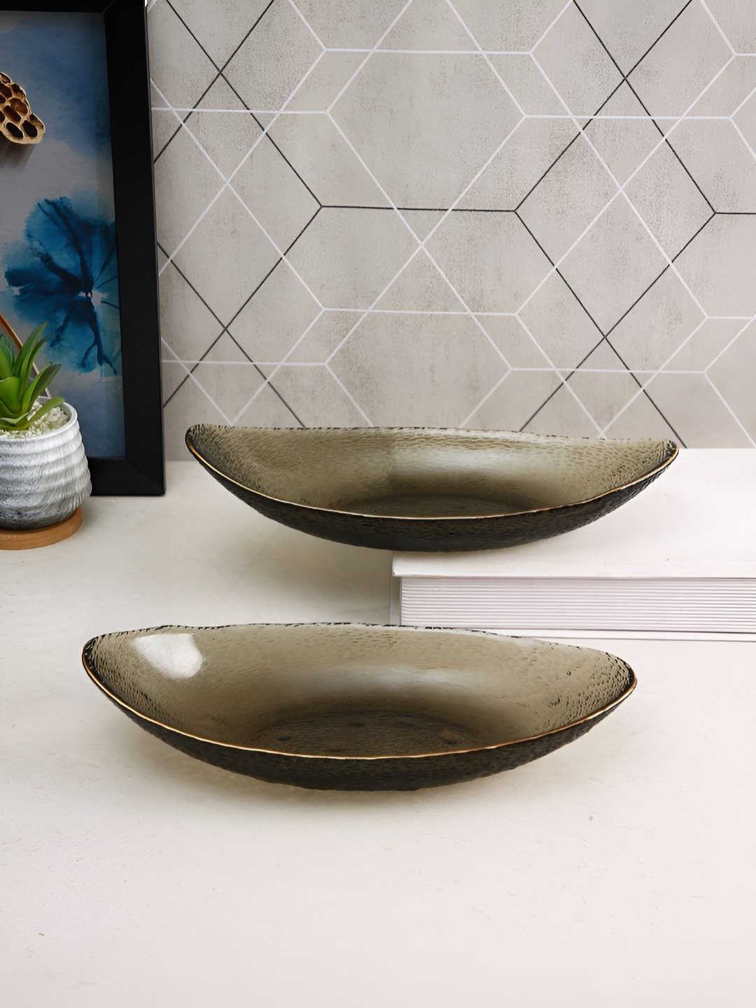 

TAYHAA Brown 2025 Glass 2 Pieces Easy to Clean Food Platter
