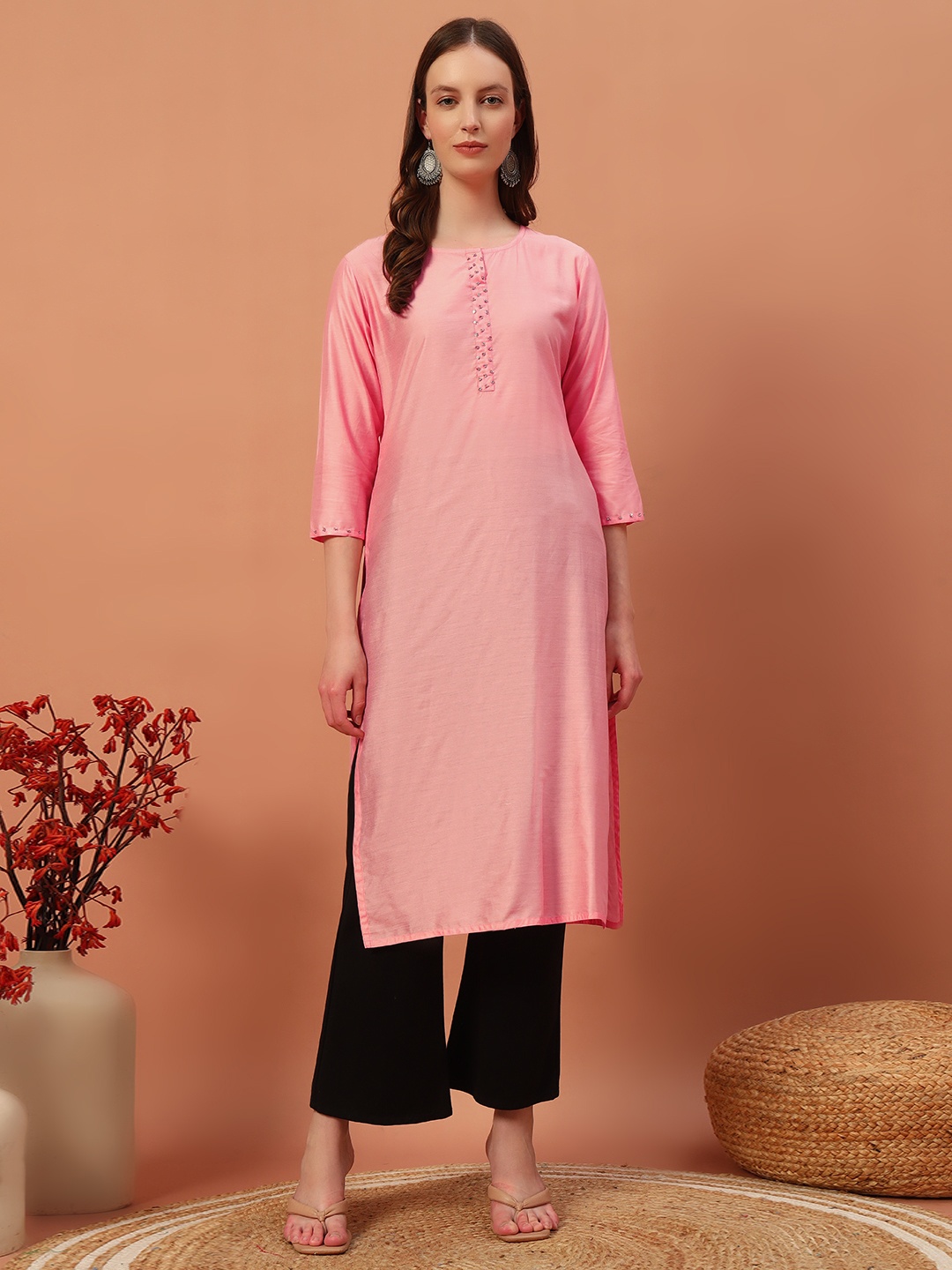 

BAESD Women Flared Sleeves Kurta, Pink