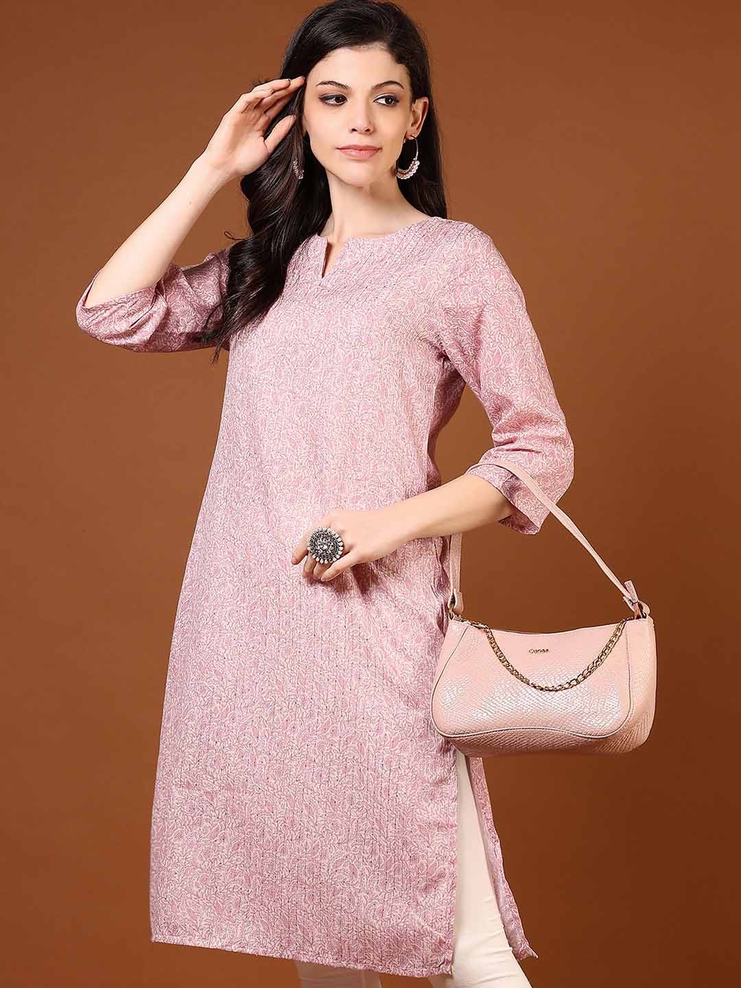 

V-Mart Women Printed Patchwork Kurta, Peach