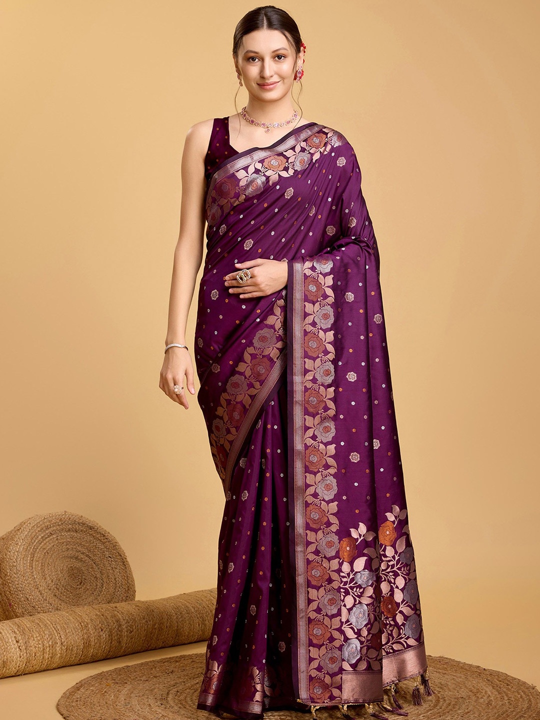 

Rangtulika Ethnics Woven Design Zari Silk Blend Saree, Purple