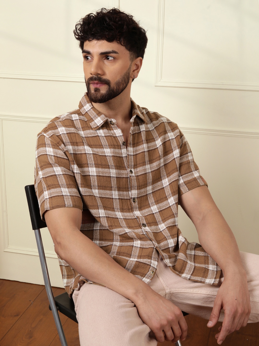 

WROGN Men Comfort Tartan Checks Opaque Checked Casual Shirt, Brown