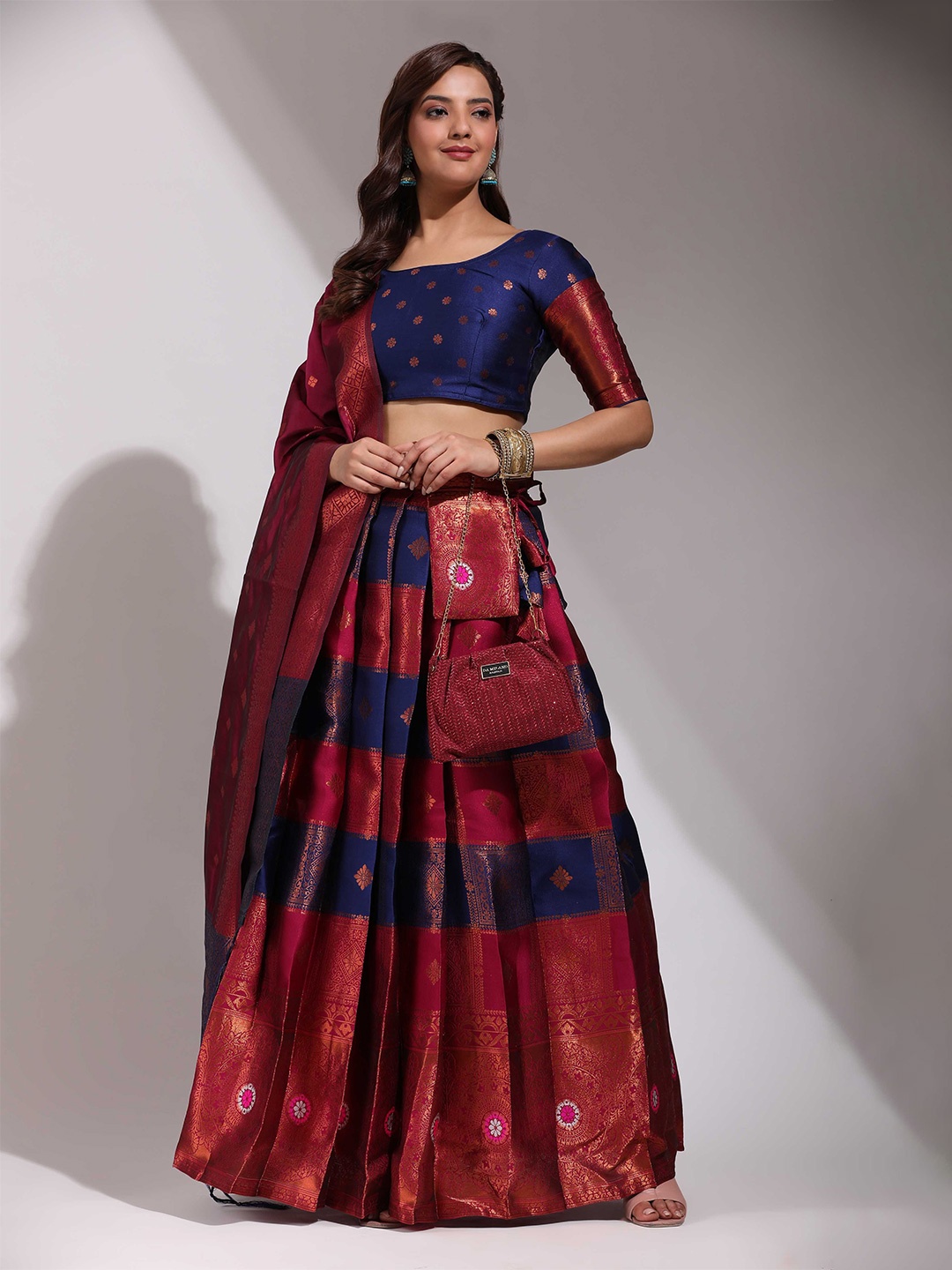 

Payu Semi-Stitched Lehenga & Unstitched Blouse With Dupatta, Navy blue