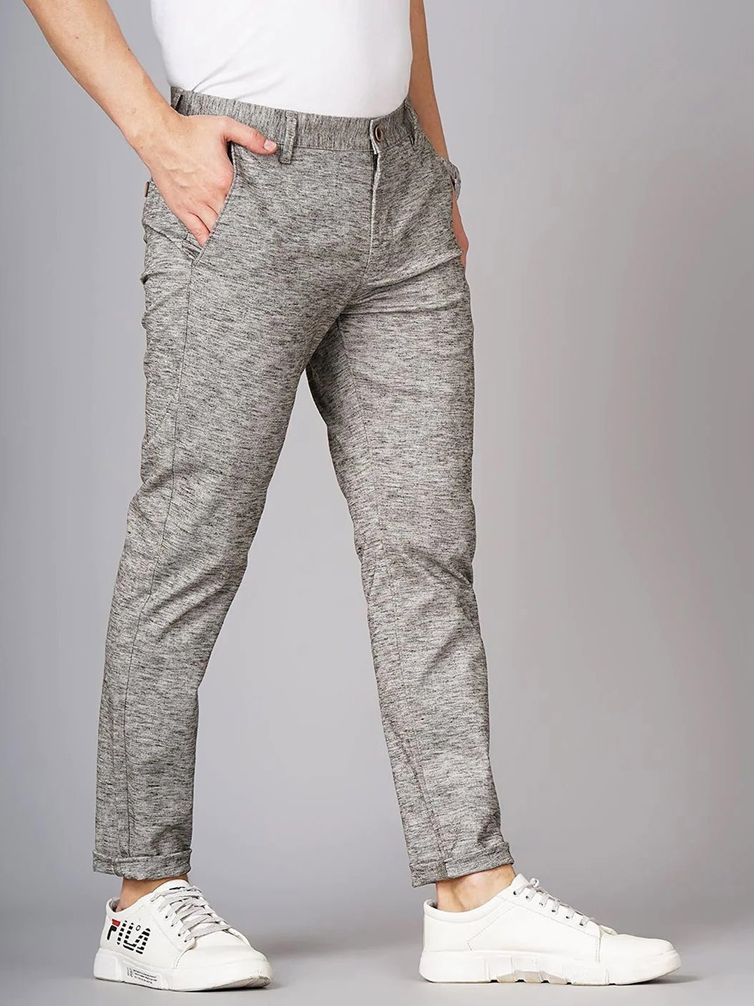 

PulseIQ Men Relaxed Slim Fit Easy Wash Pleated Trousers, Grey