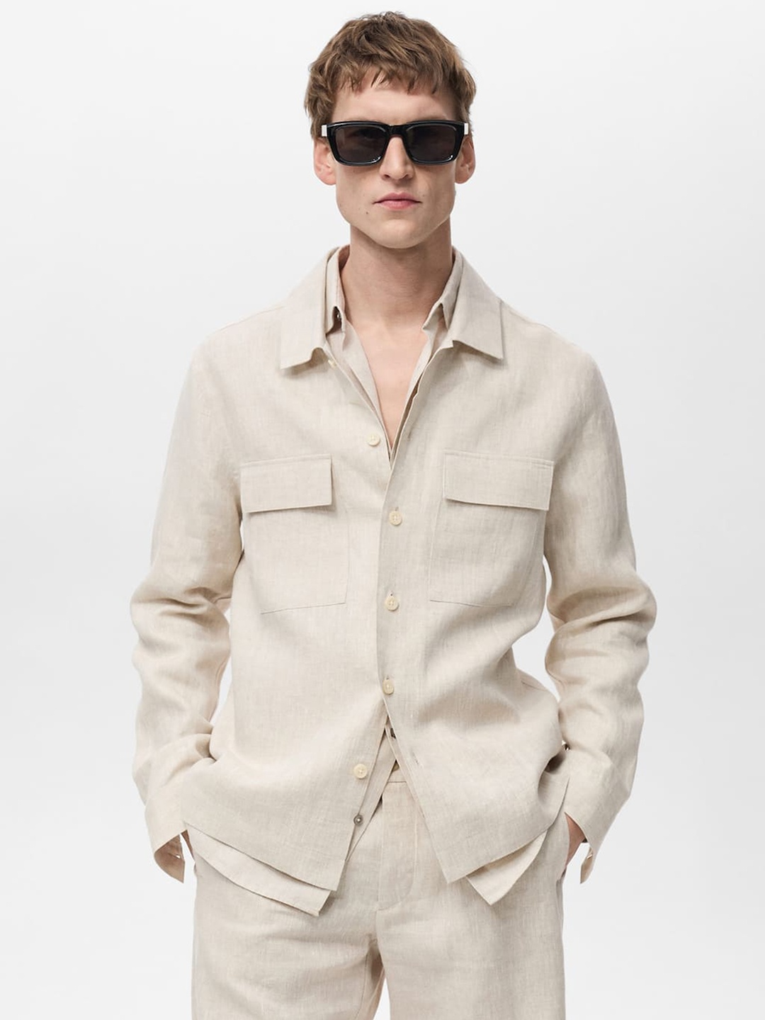 

MANGO MAN Pure Linen Casual Shirt, Beige