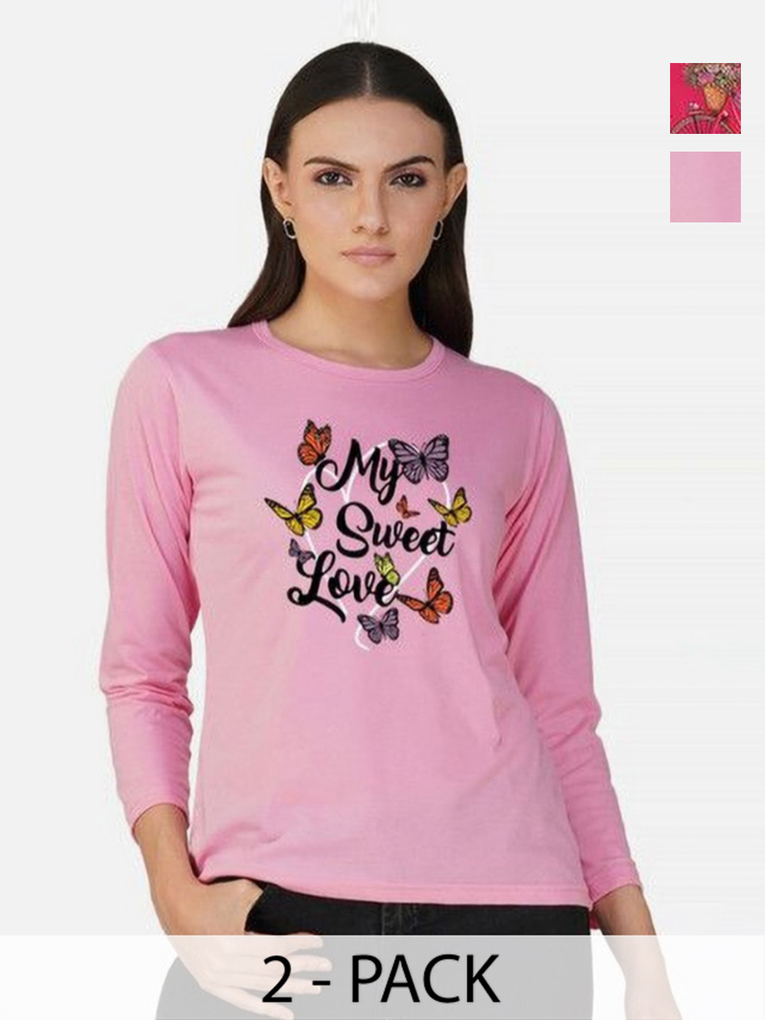 

Metronaut Women 2 Printed Bio Finish Applique T-shirt, Pink