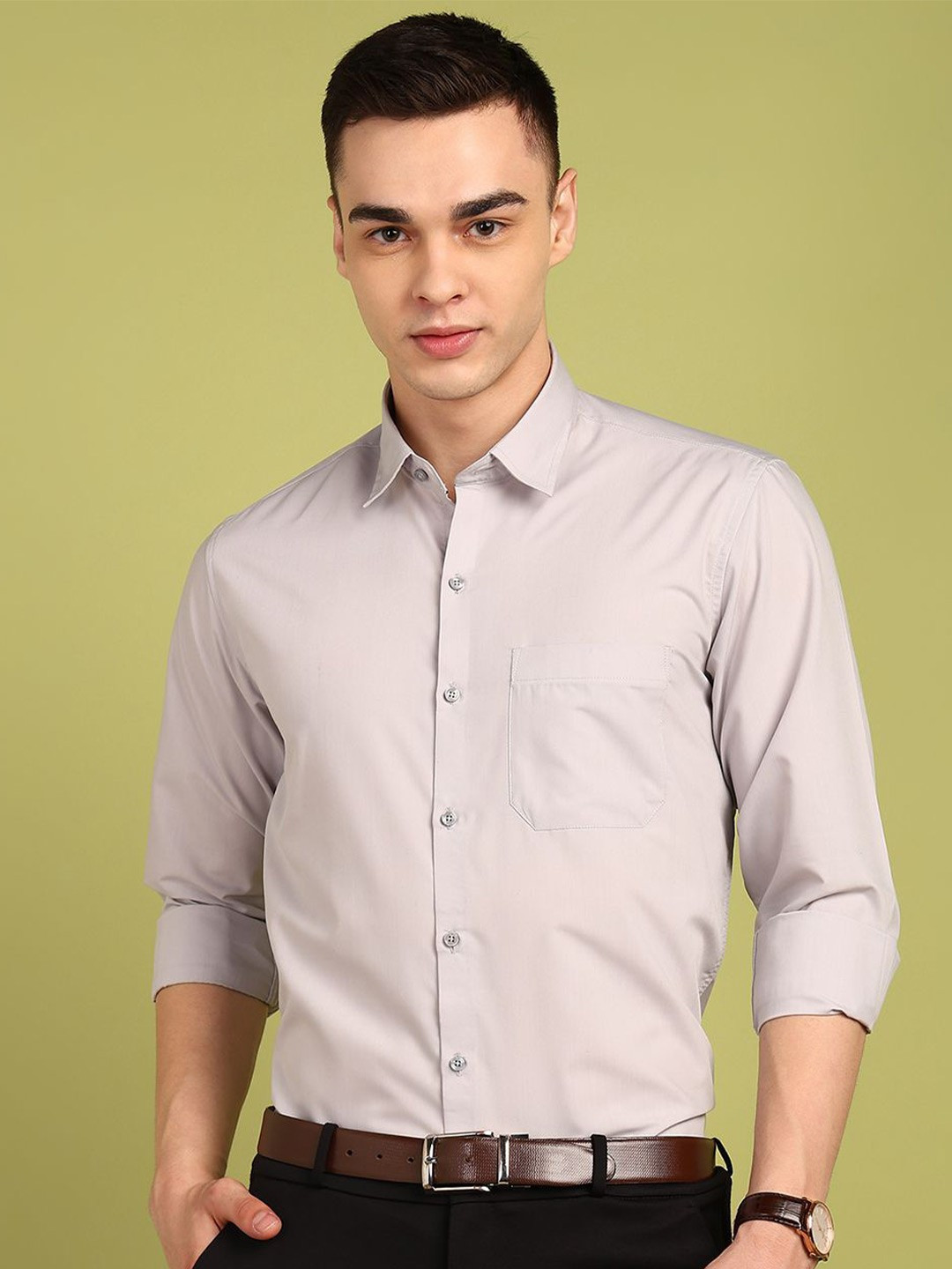 

PulseIQ Men Slim Fit Opaque Formal Shirt, Grey
