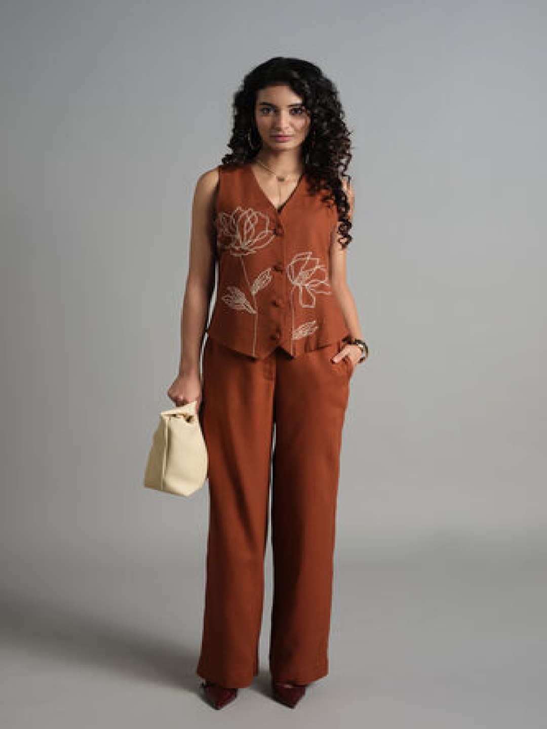 

AND Printed Coat With Trousers Co-Ords, Brown