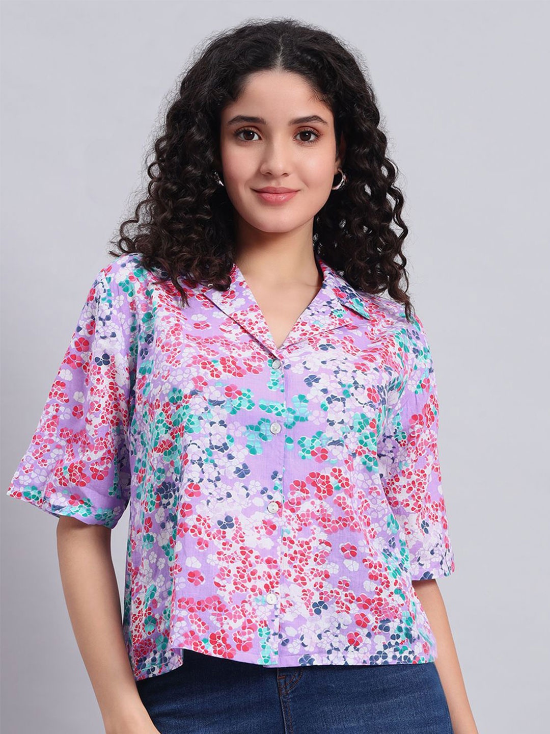 

VELDRESS Floral Print Crepe Top, Pink
